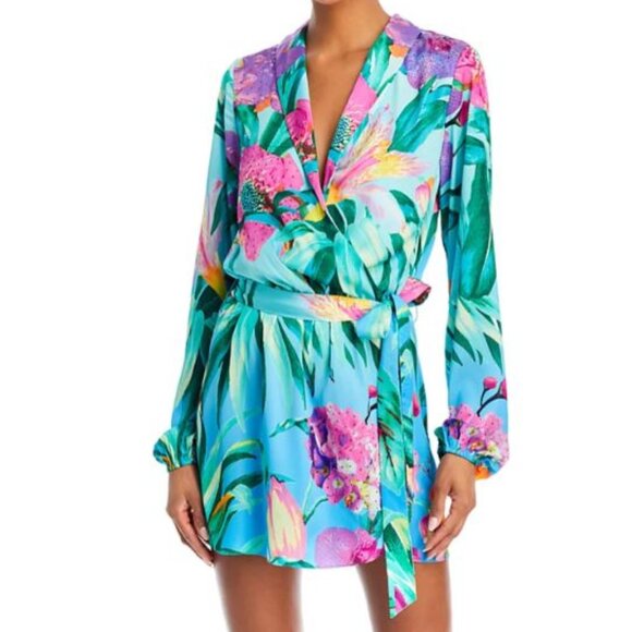 Rococo Sand Embellished Belted Mini Dress Size XS Turquoise Pink - Picture 1 of 4